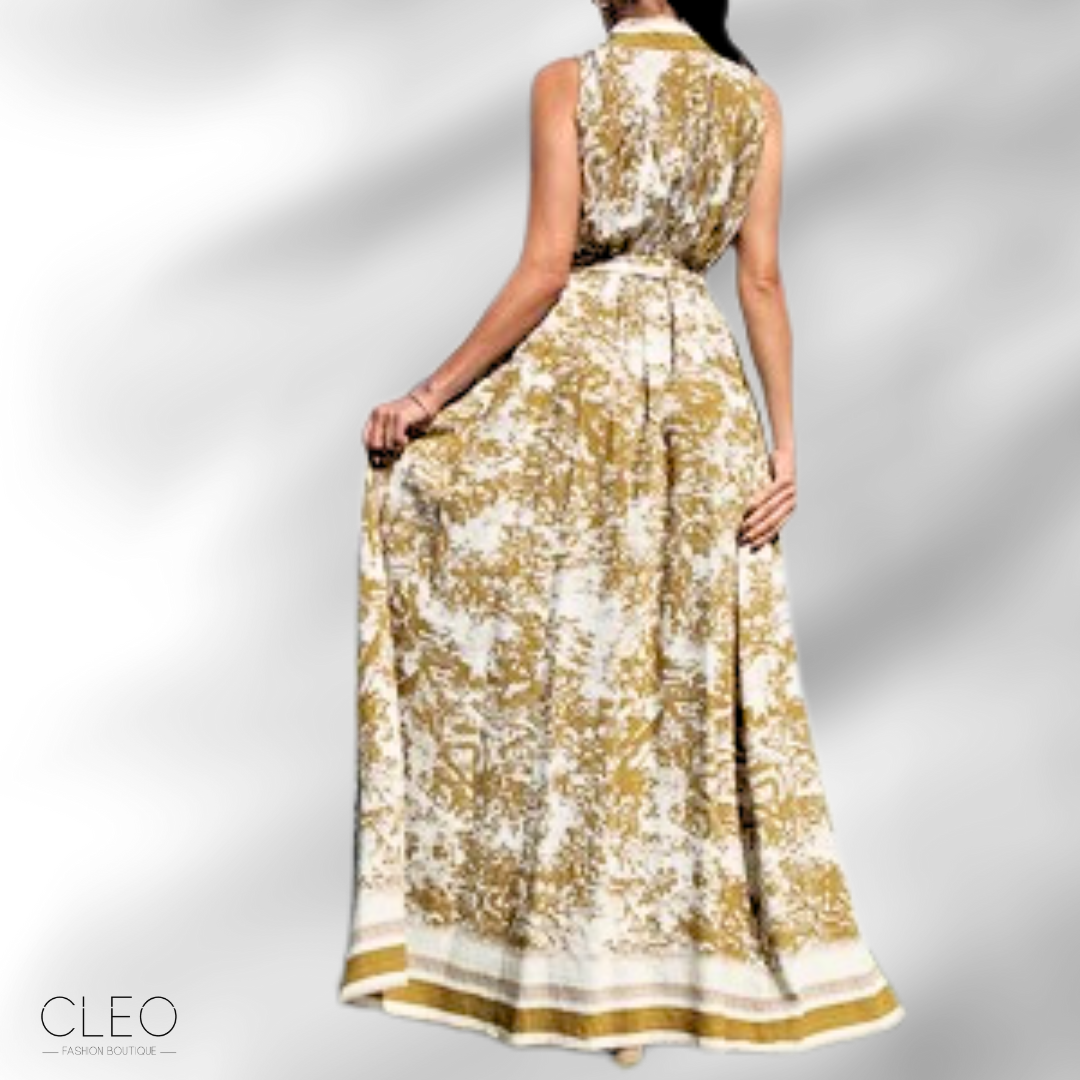 Vestido blanco hueso y mostaza