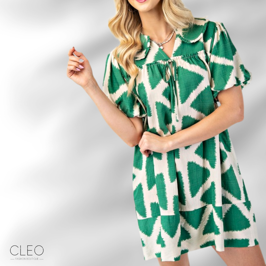 Vestido verde y crema