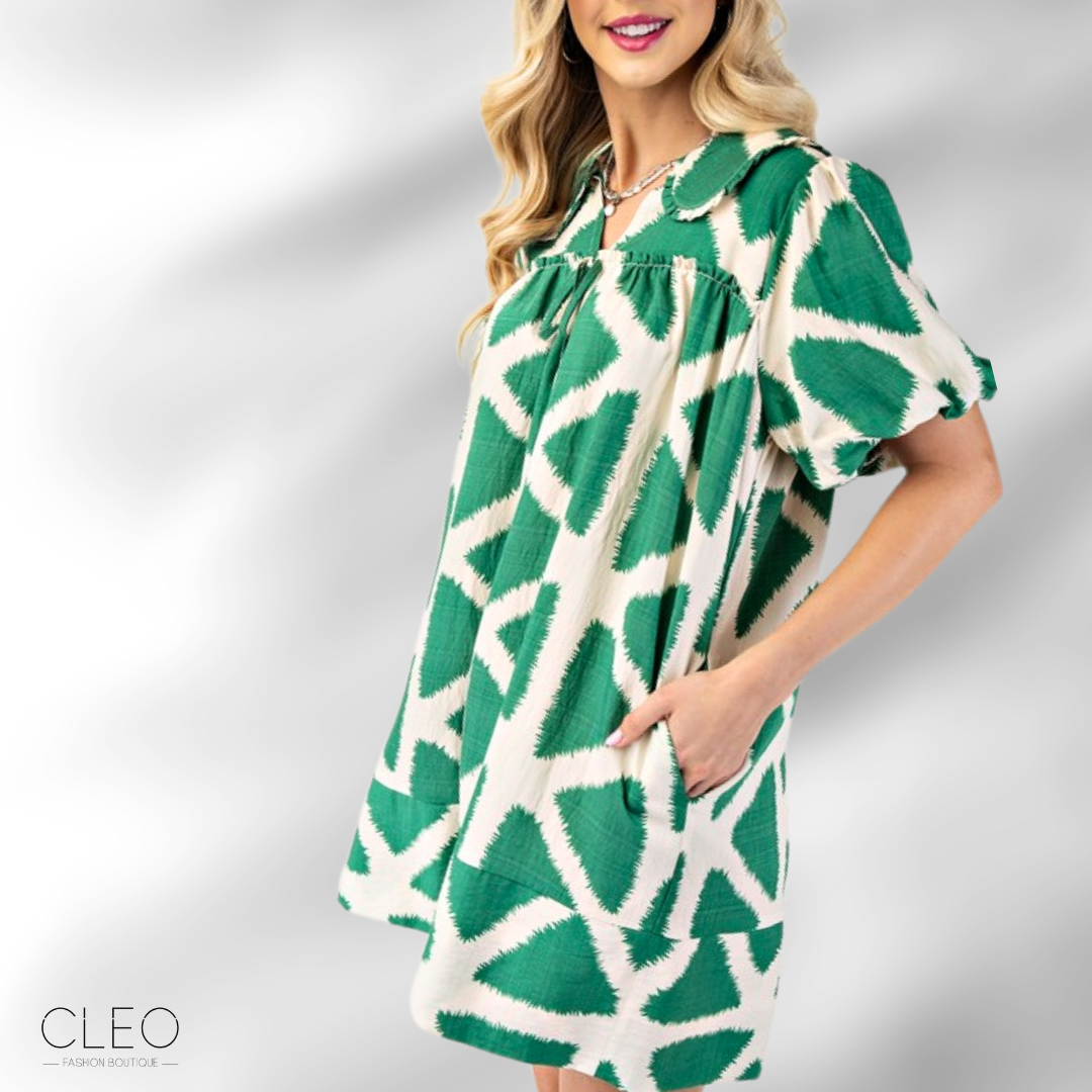 Vestido verde y crema