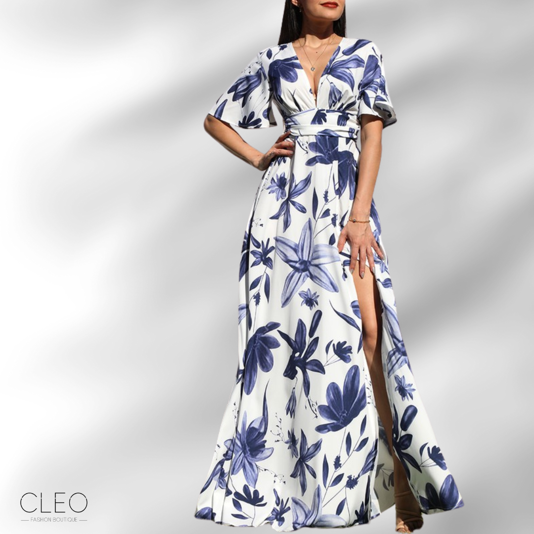 Vestido blanco y azul estampado