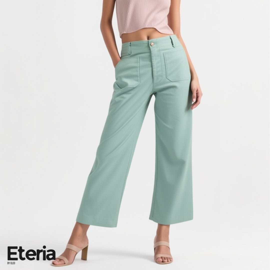Pantalón verde claro wide leg