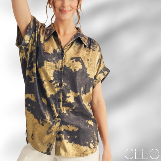 Blusa dorada y gris