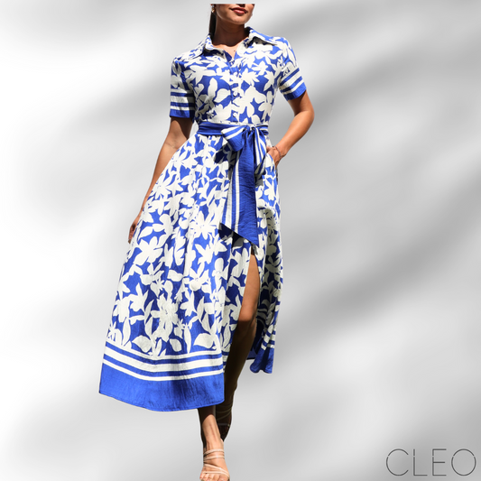 Vestido azul rey y blanco