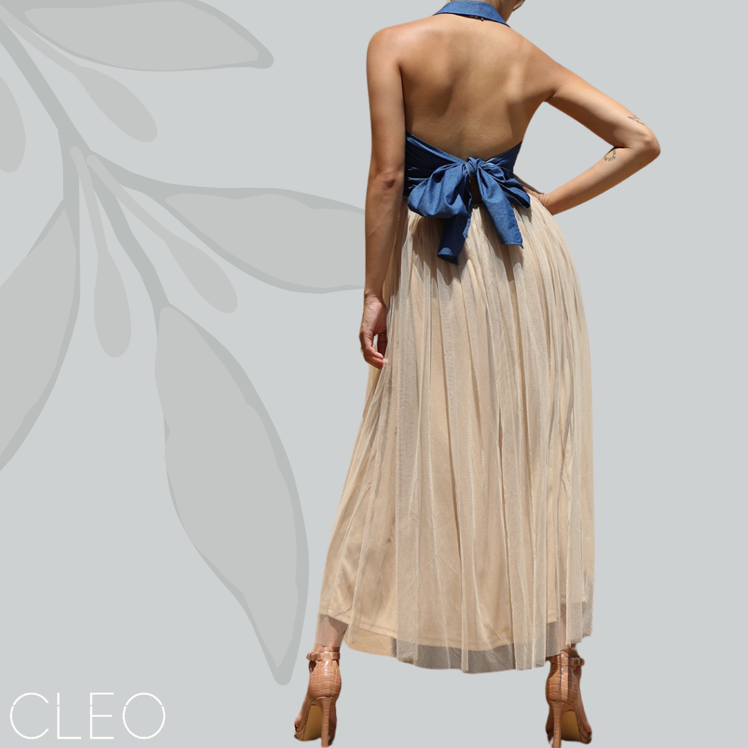 Vestido nude y denim