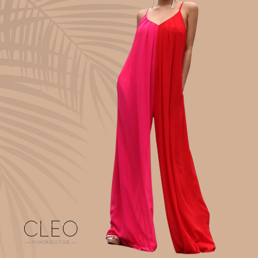 jumpsuit rojo y fucsia